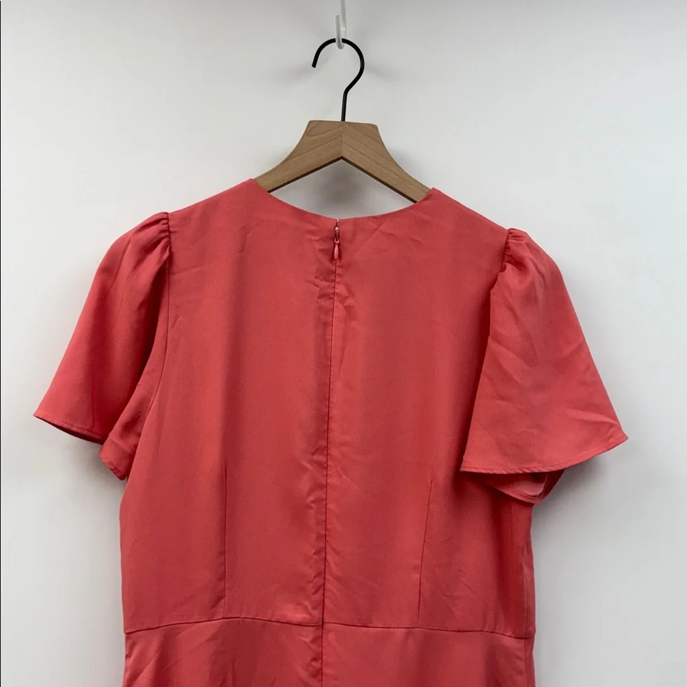 Ann Taylor Crepe Flutter Sleeve A-Line Flowy Flare Midi Dress Coral Pink 12P